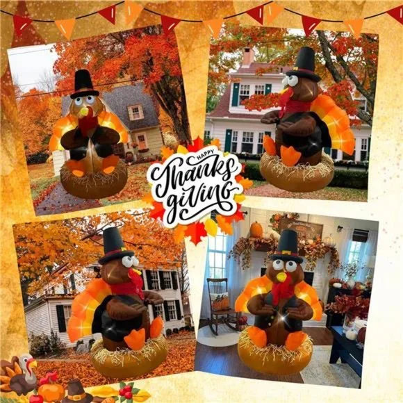Thanksgiving Inflatable Turkey Outdoor Decorations 6FT Blow Up, Lights
